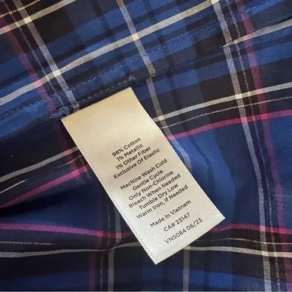 TALBOTS SMOCKED BLOUSE - MIDNIGHT PLAID XL‎ - Picture 3 of 6